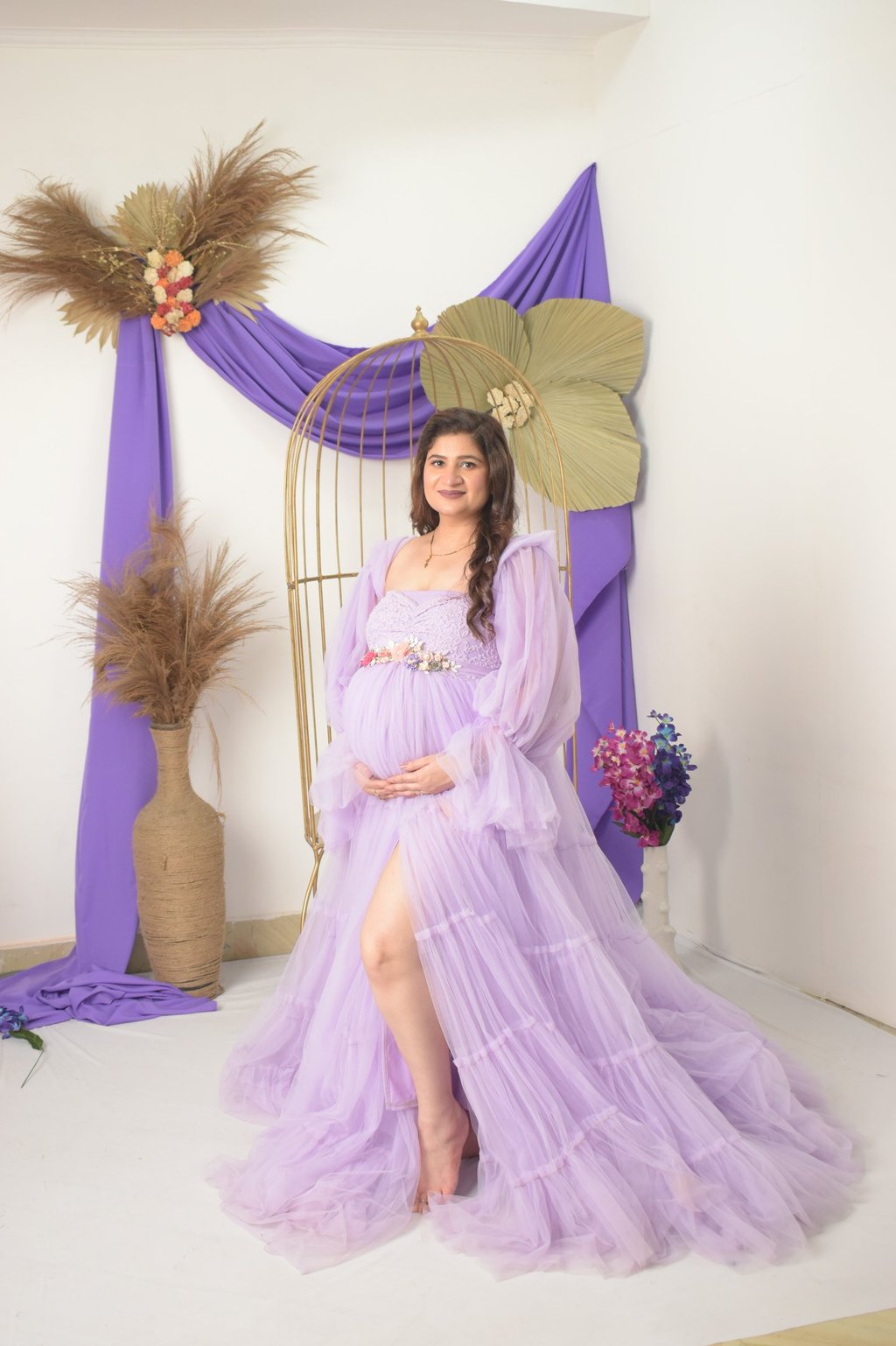Pregnant woman Maternity photo session in studio