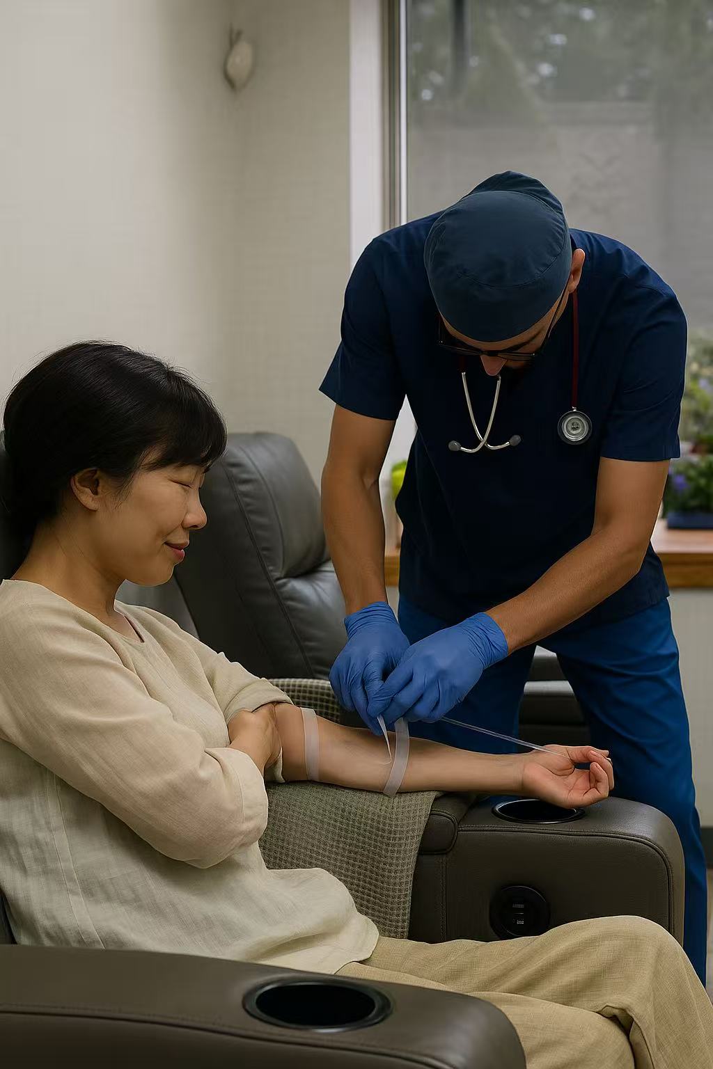 a nurse is taking a blood pressure test