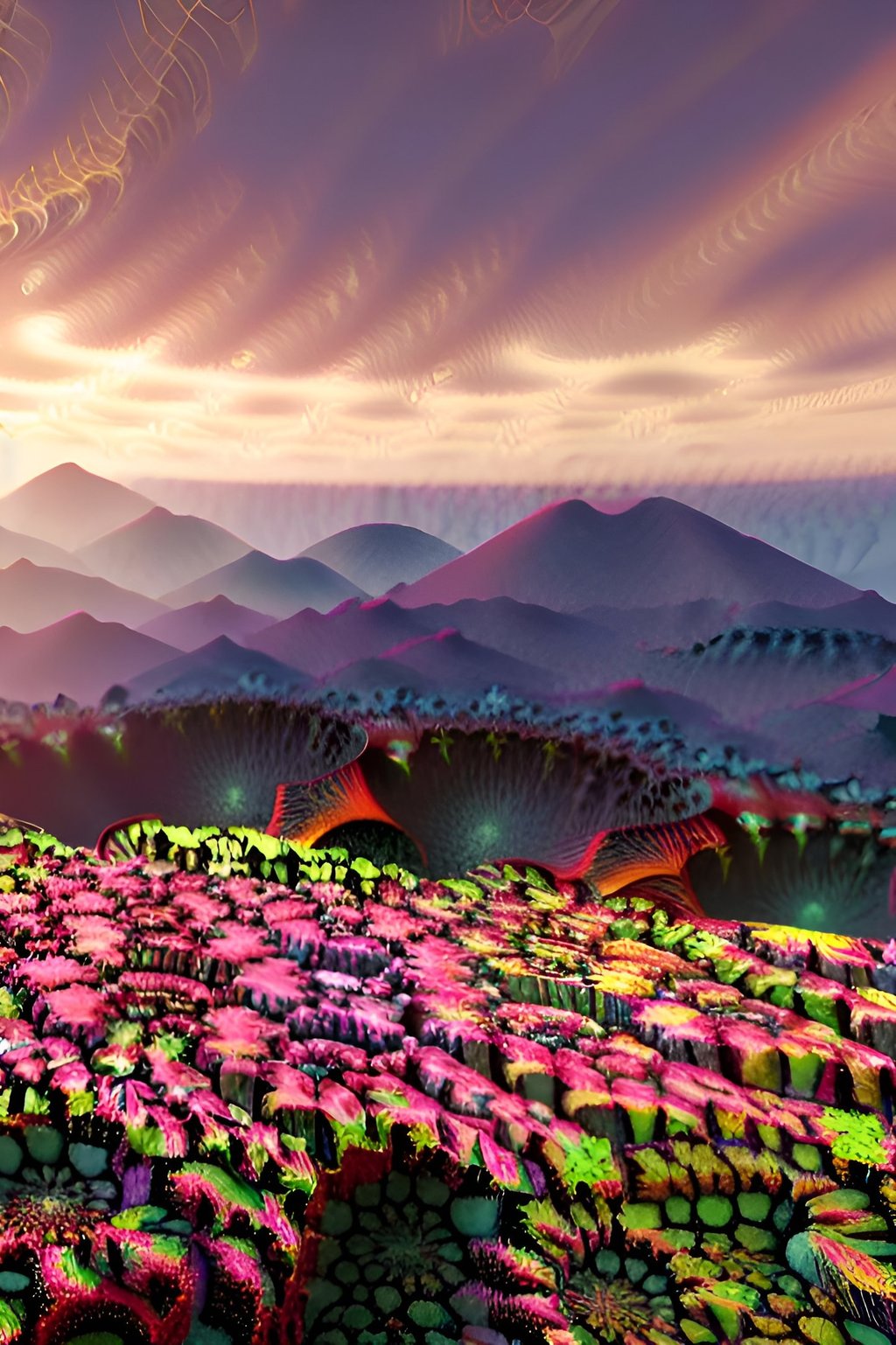 a mountain scene with a mountain range in the background