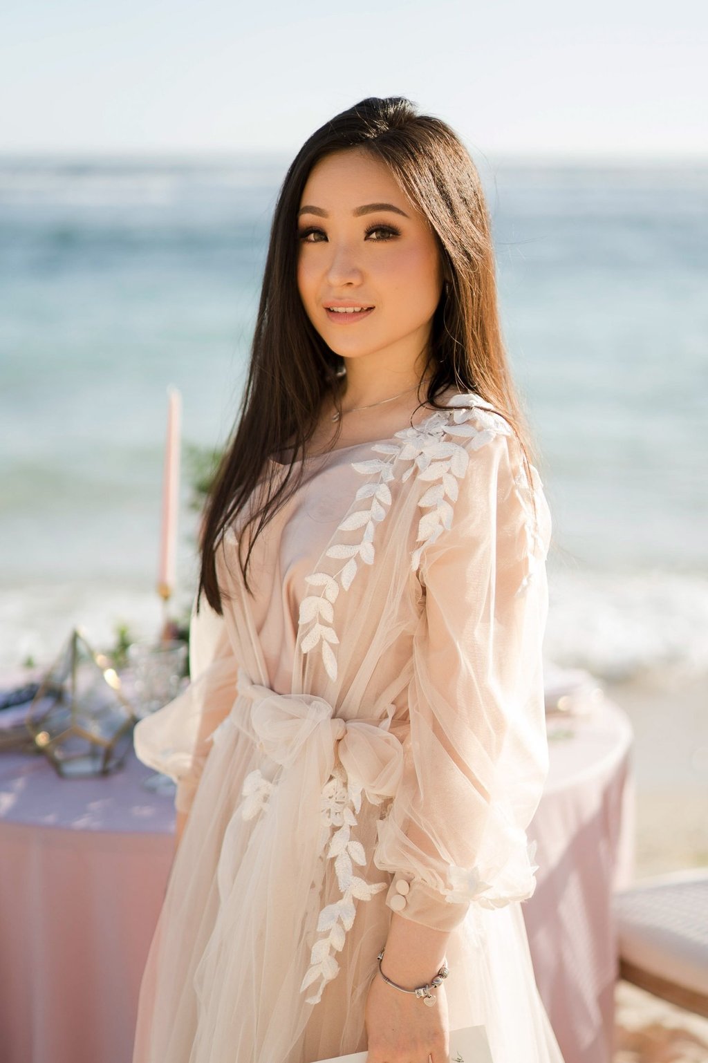 Luxury bride portrait at Melasti Beach during prewedding session in Bali