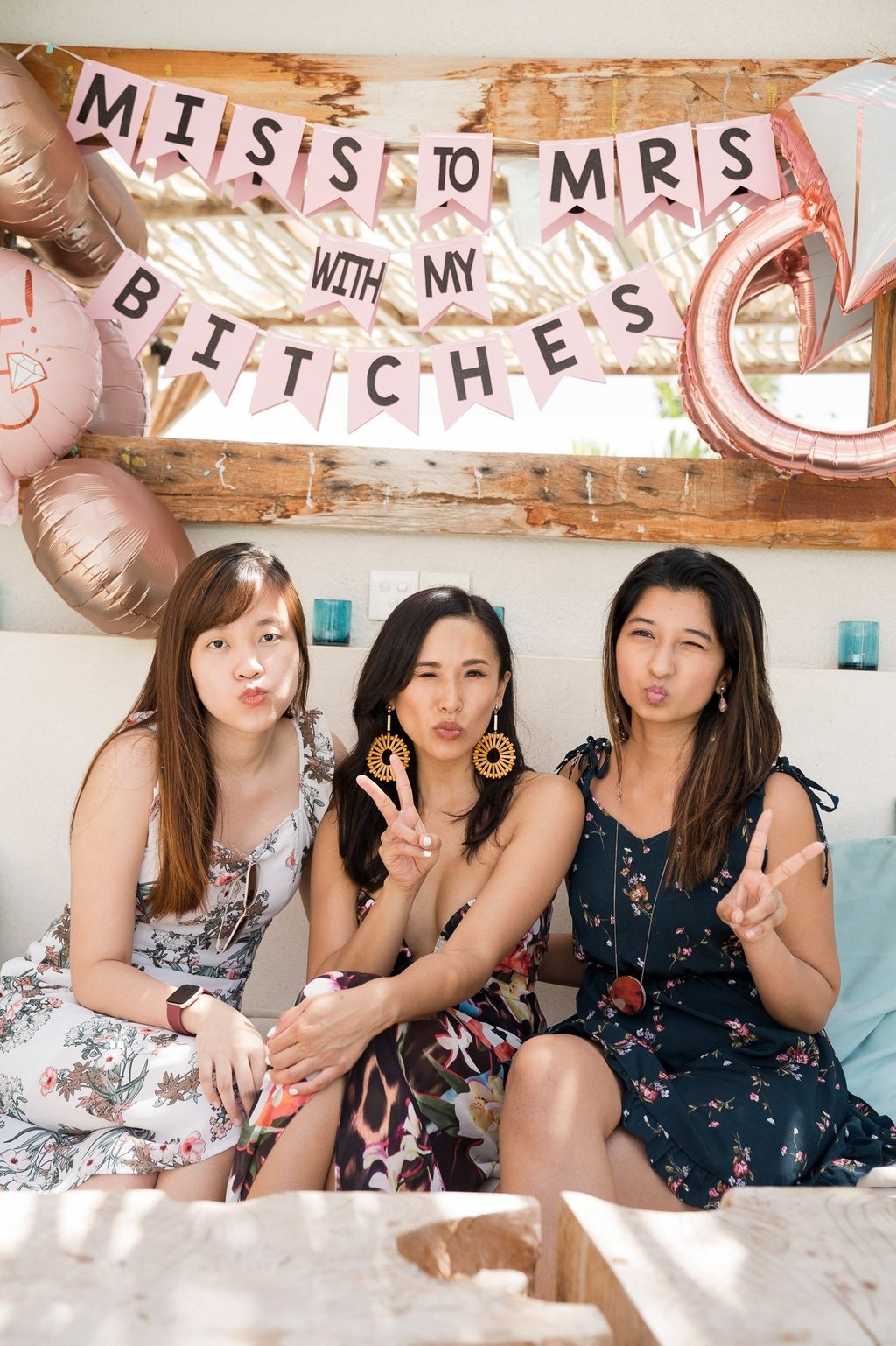 Bridesmaids gathering during Regina bridal party celebration at a private villa in Seminyak Bali