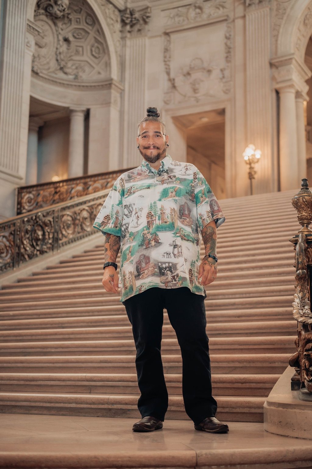 Patrick assisting with wedding setup at San Francisco Bay Area luxury wedding