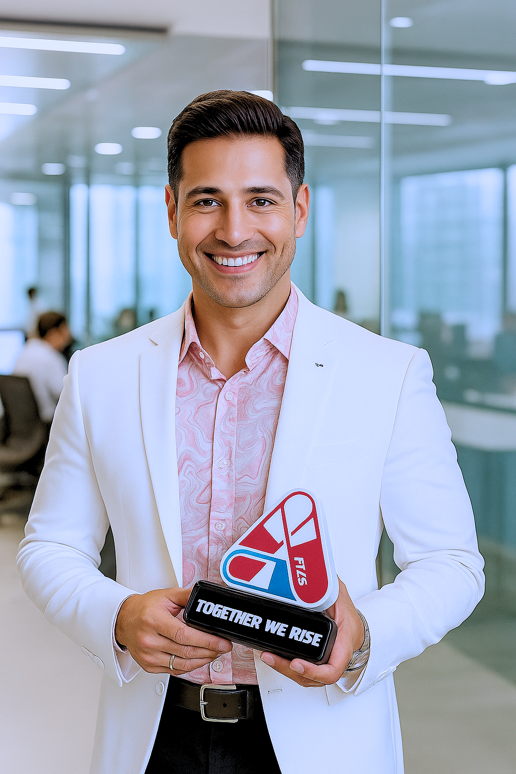 Strio Healthcare CEO Mr.Shibam Biswas standing in office with a memento of the company