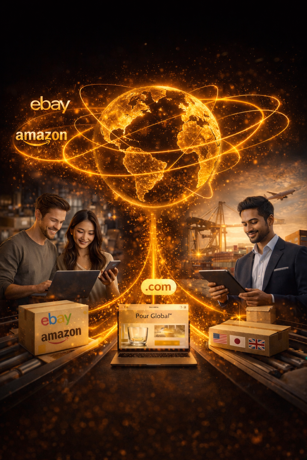 Glowing globe visual showing global marketplace reach for branded product distribution