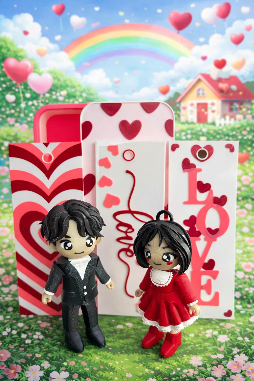 cute valentines 'mini me' chibi figures with bookmarks and storage box