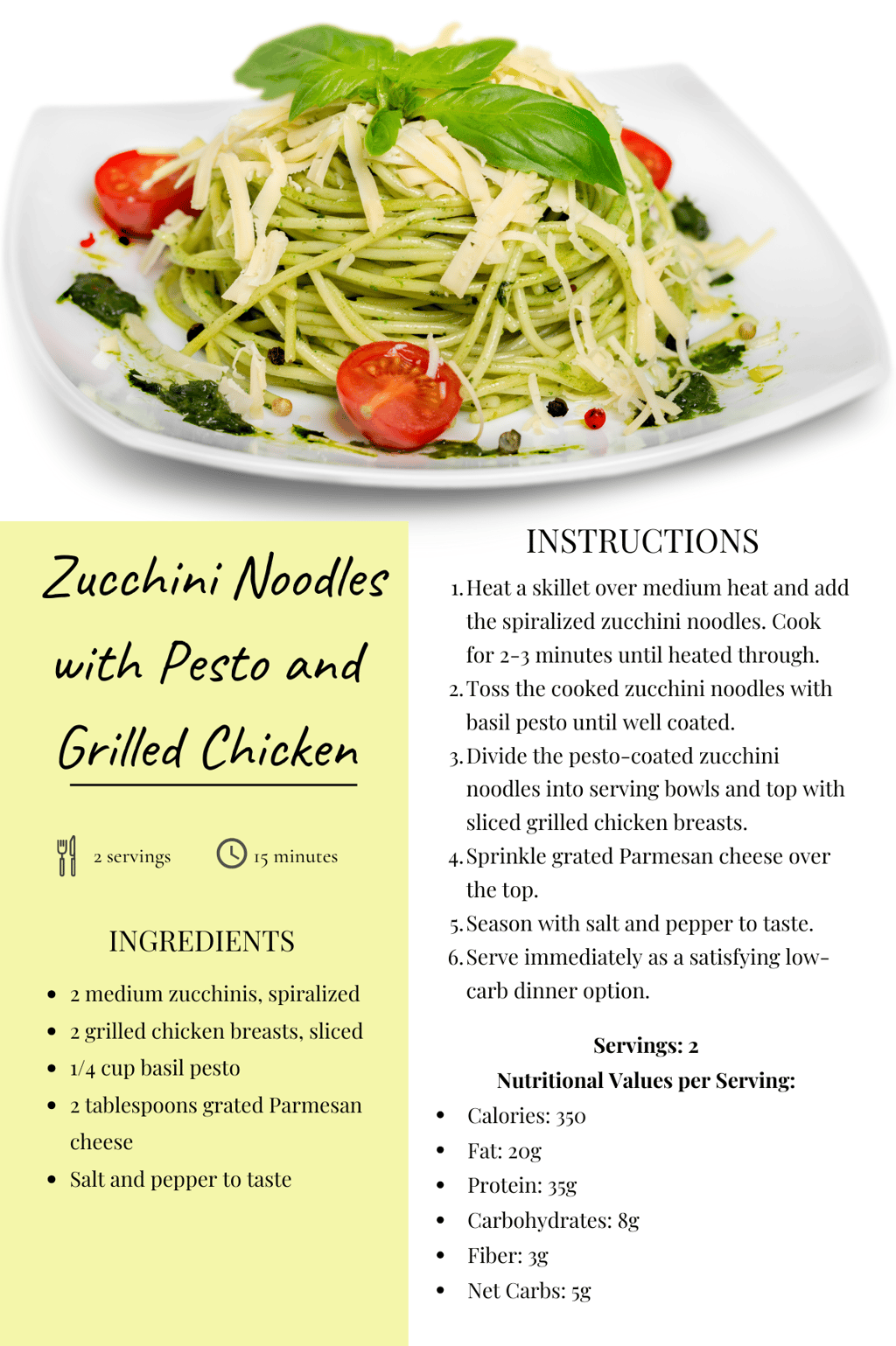 a recipe for zucchini pasta with pesto and pesto