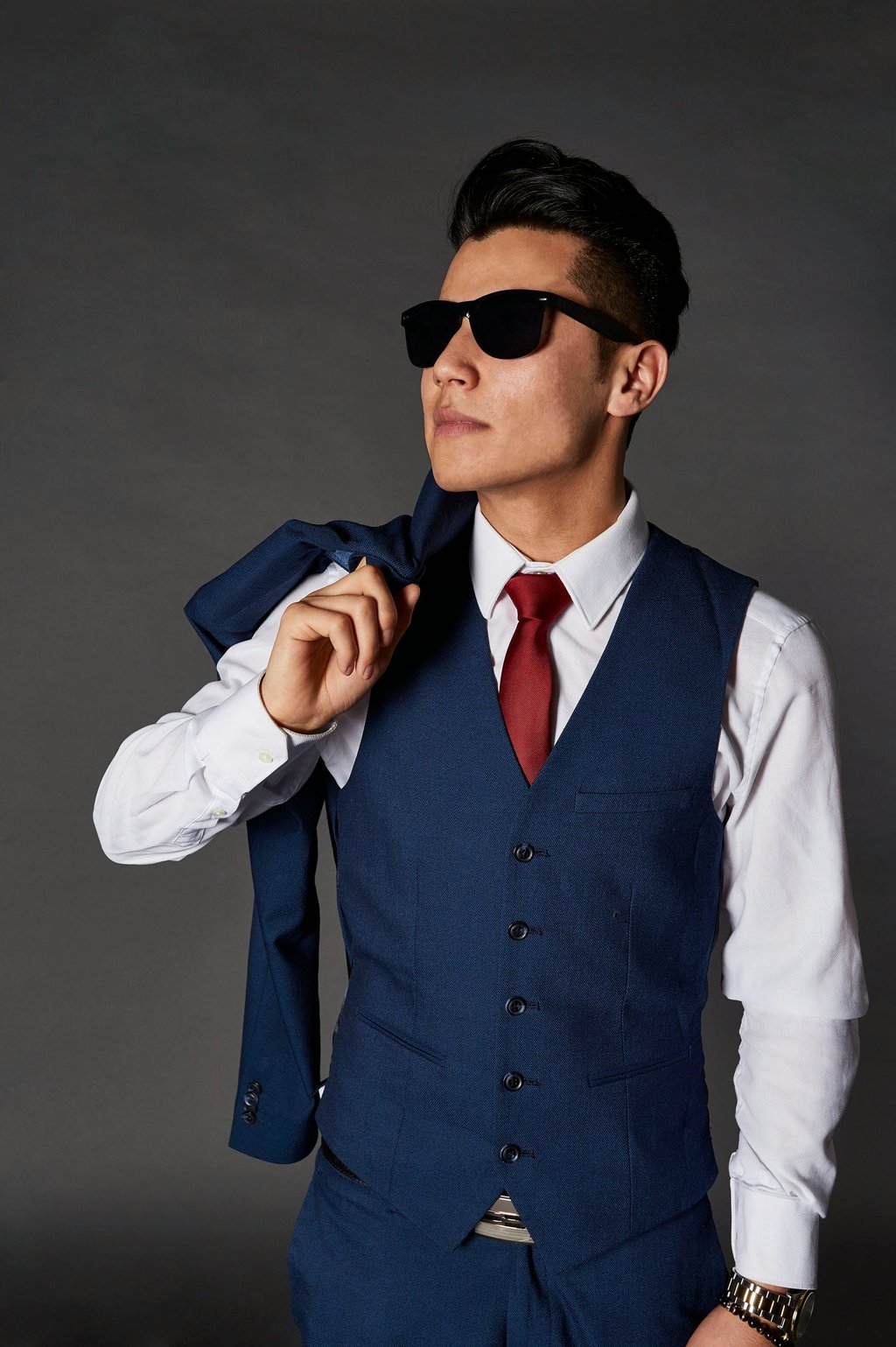 Premium Custom Blue Jacket, White Shirt, Red Tie