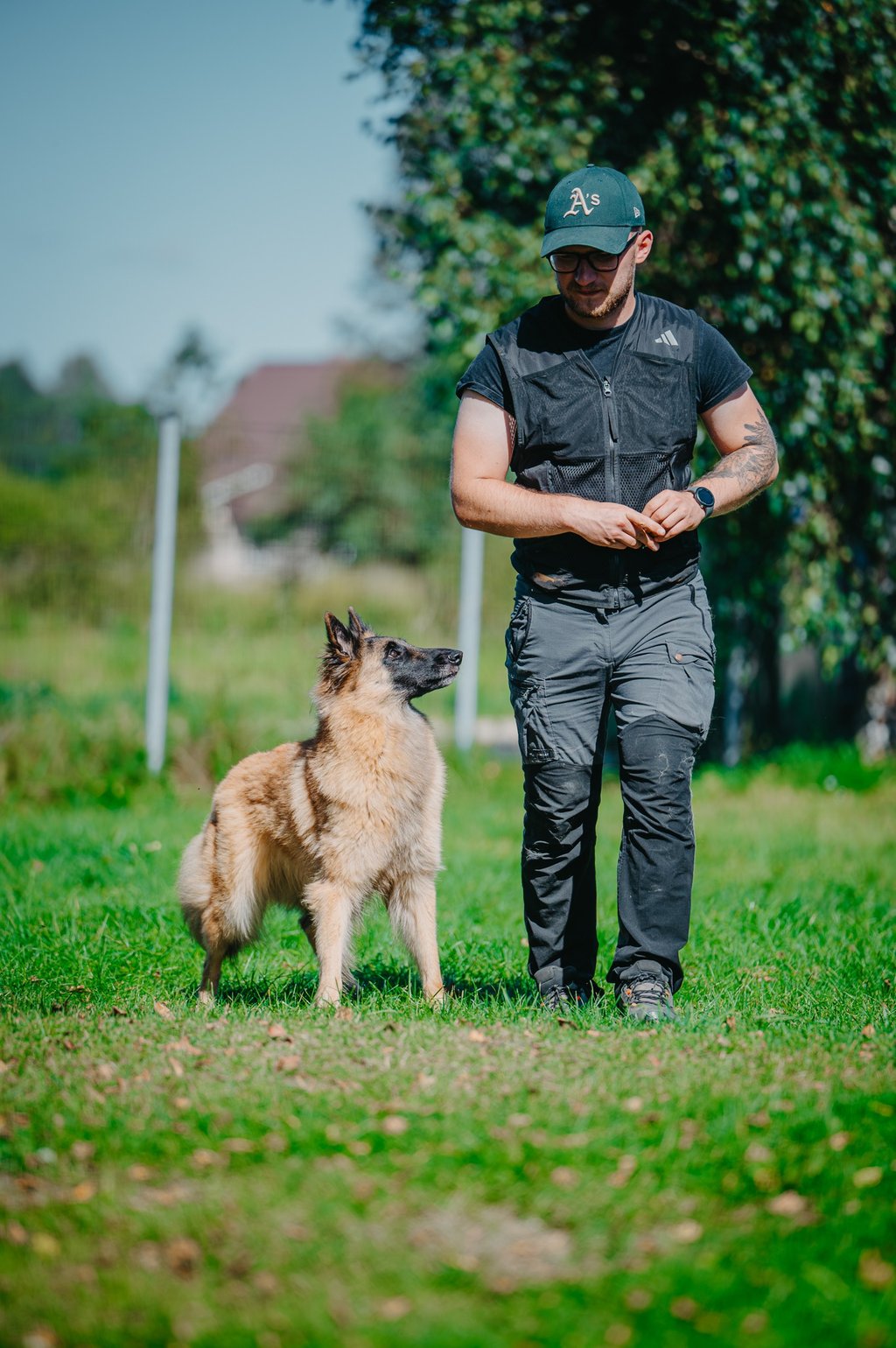 šuo dirba su treneriu