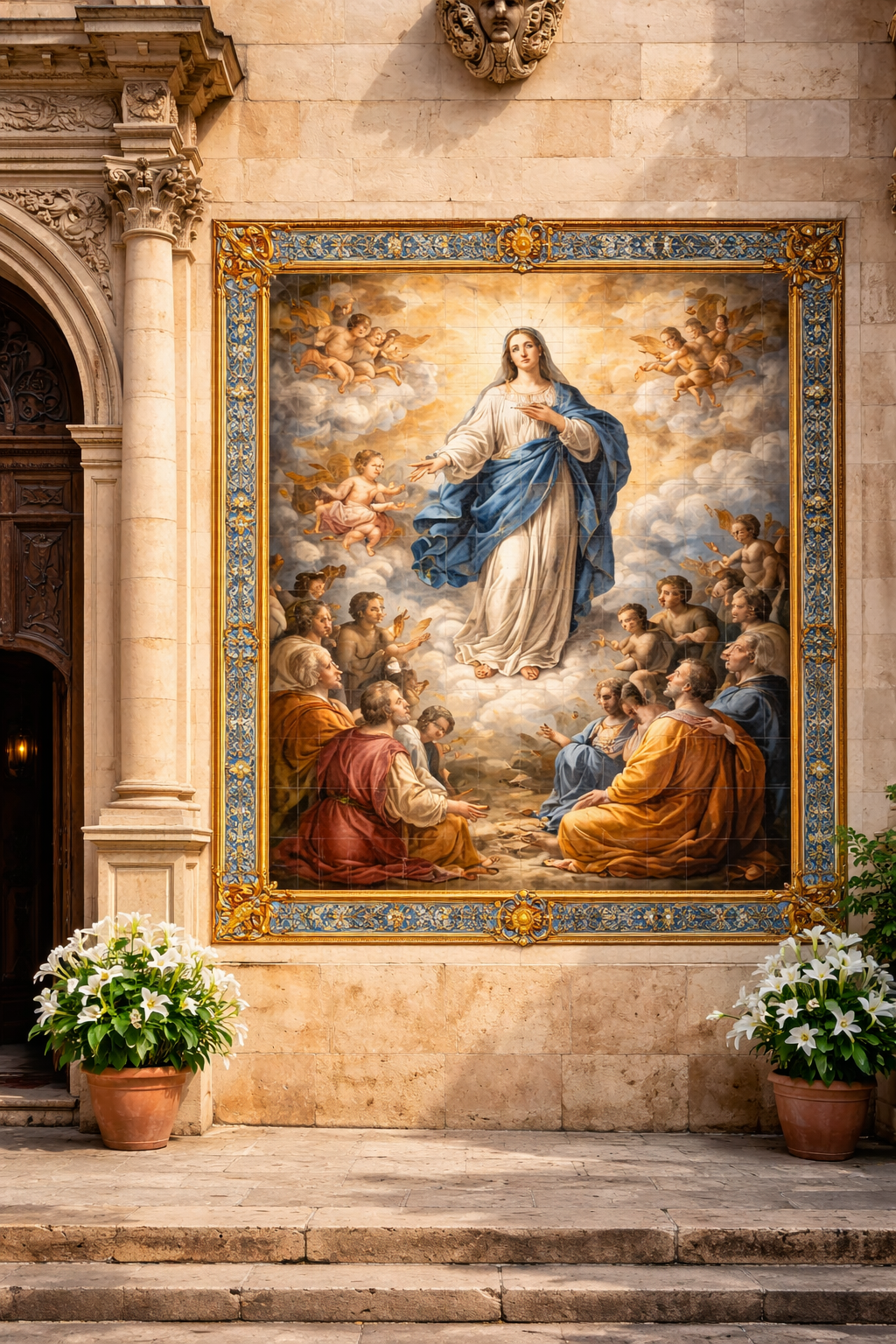 Mural de azulejos religioso