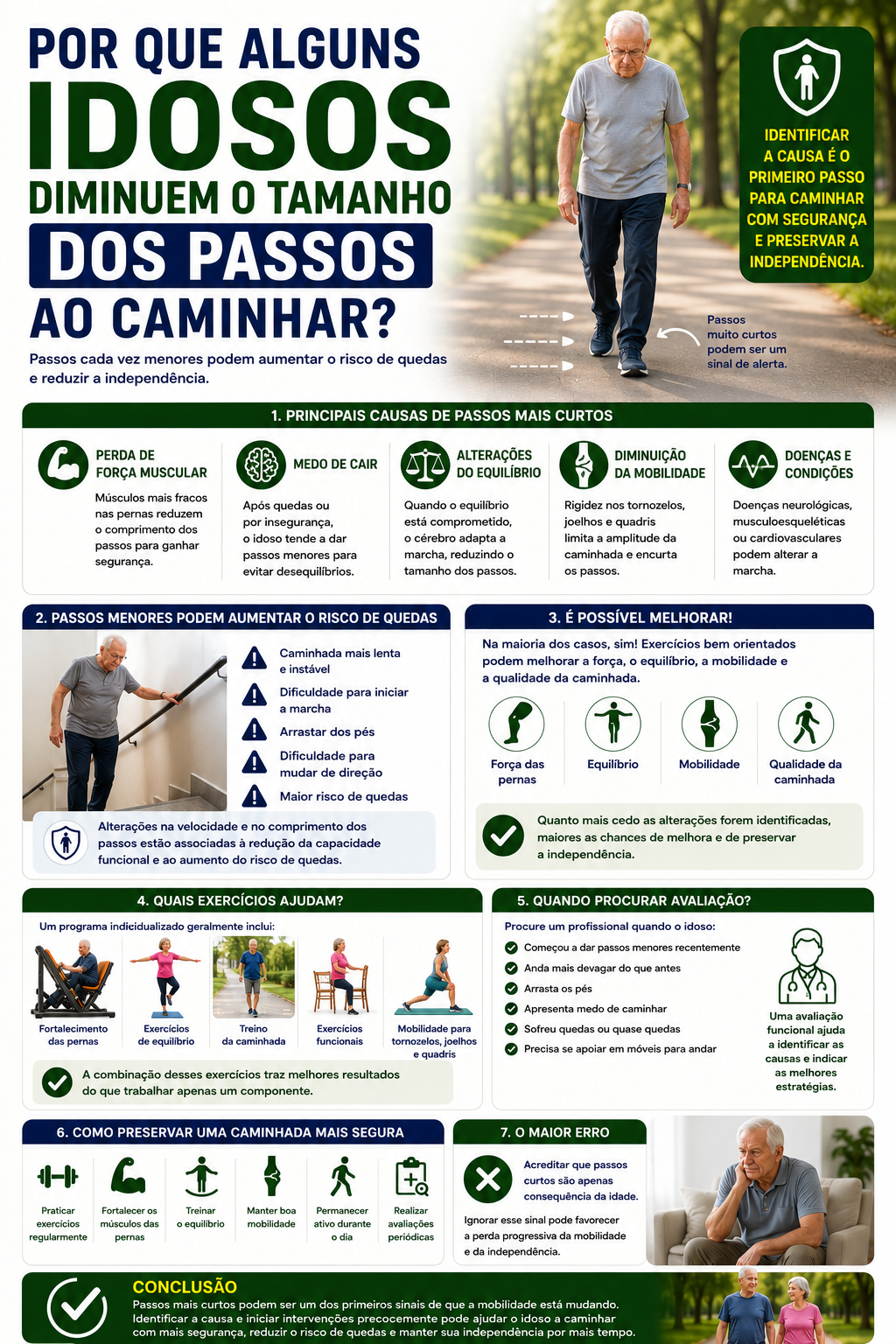 Por que alguns idosos diminuem o tamanho dos passos ao caminhar?
