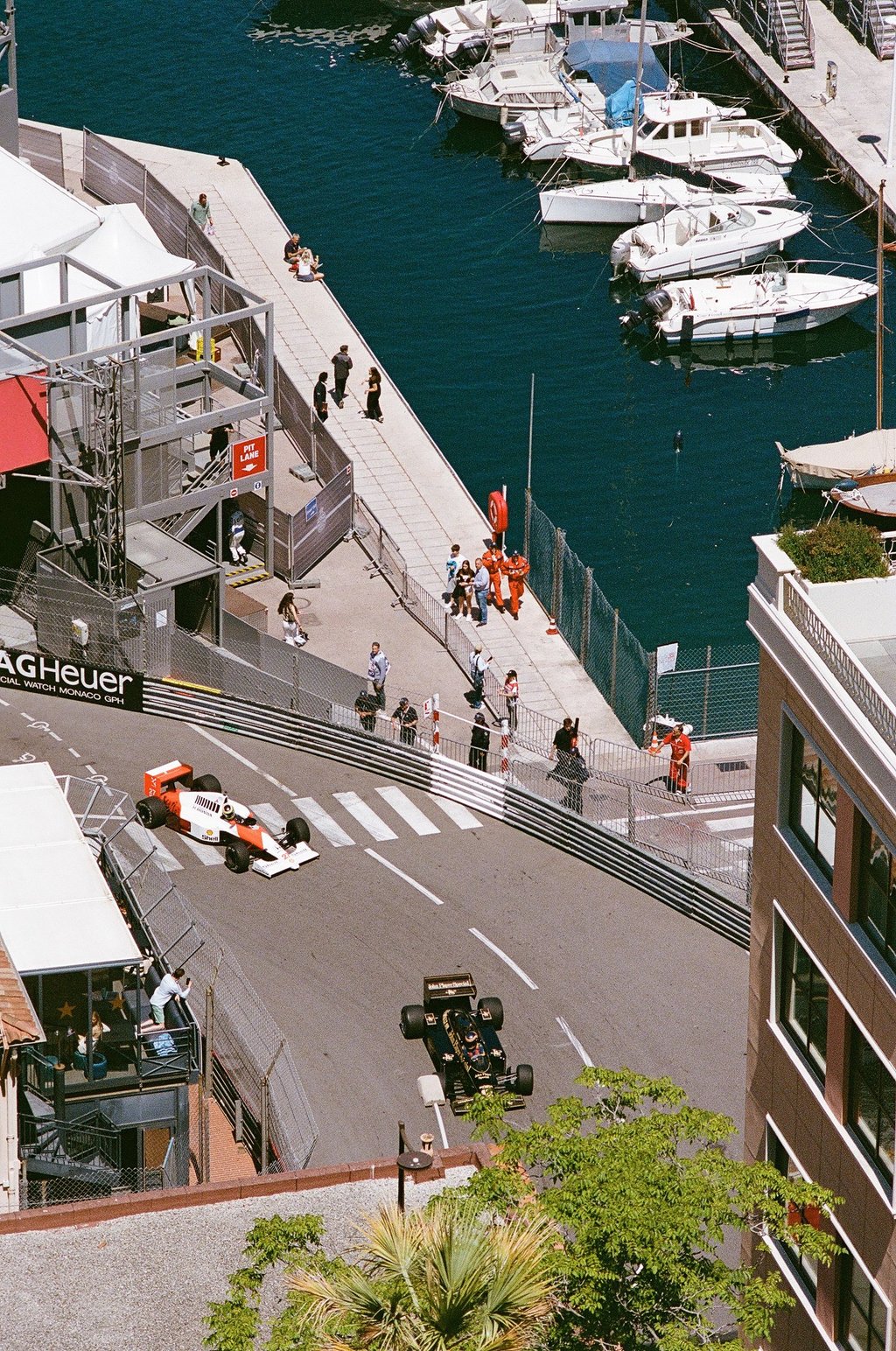 Ayrton Senna's Mclaren driving through Rascasse corner in Monaco