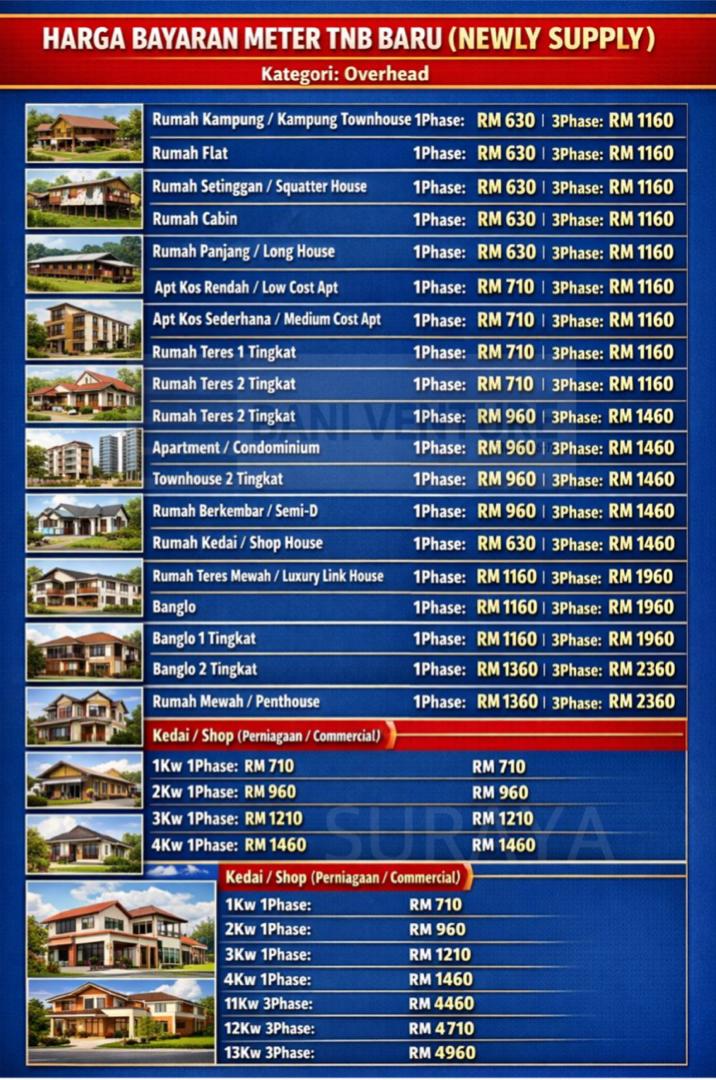 Harga meter TNB | Electricity meter installation fee list