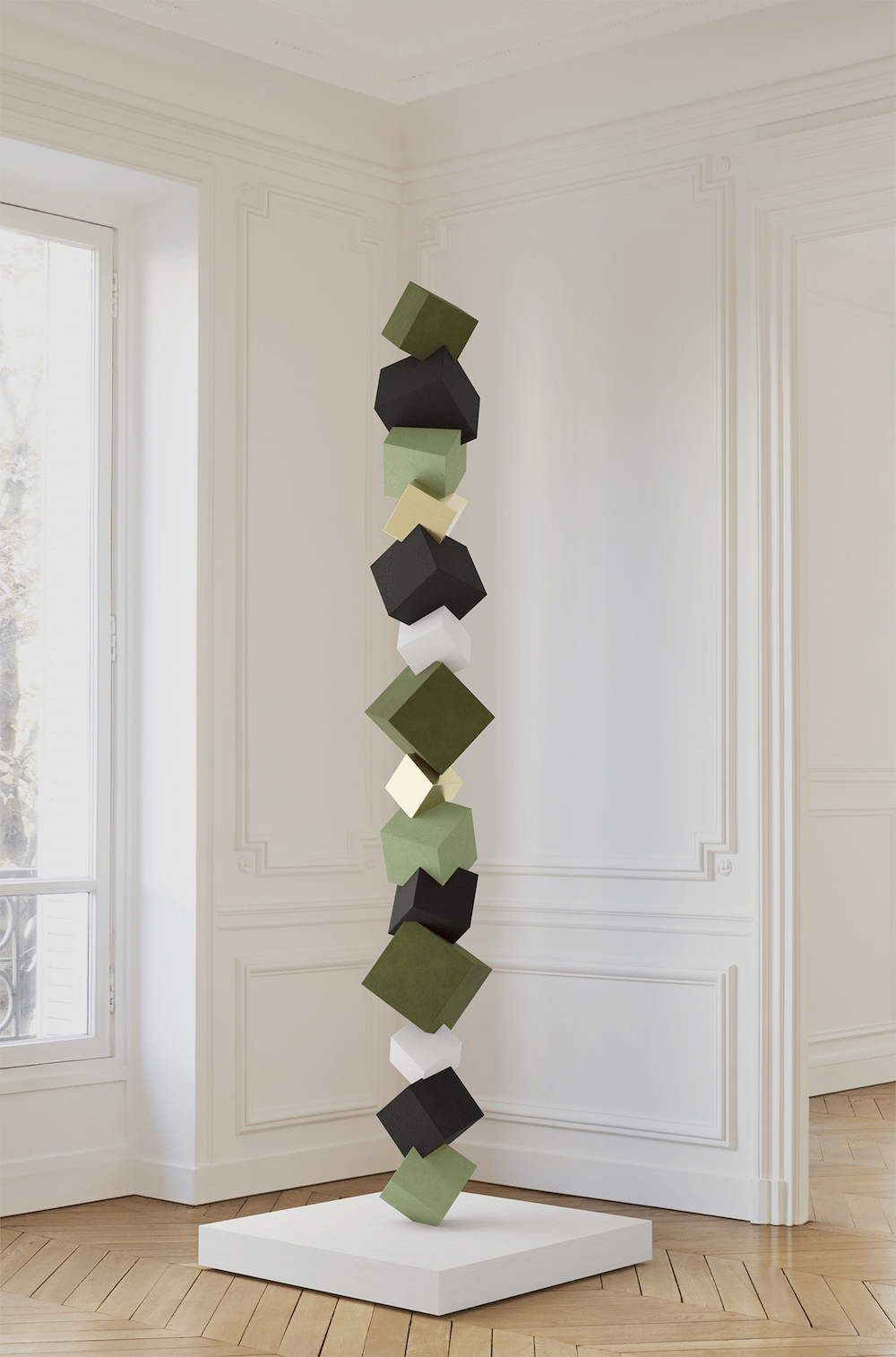 Sculpture Pyrite noire monochrome sur socle blanc