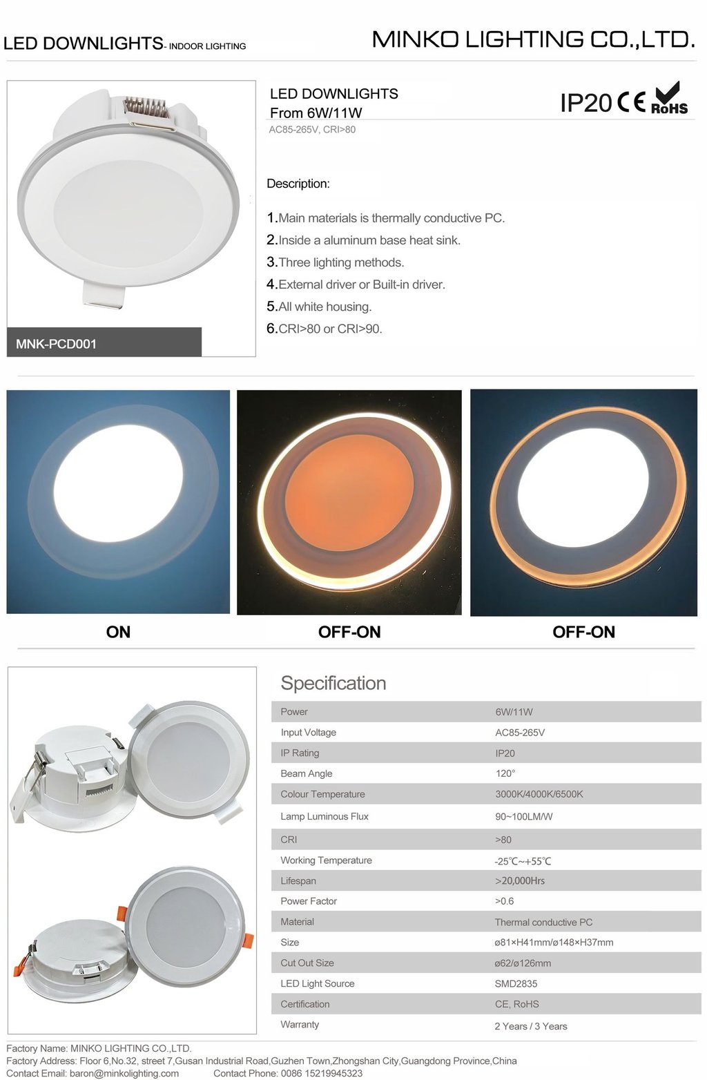 a series of led downlights with dimmable lighting