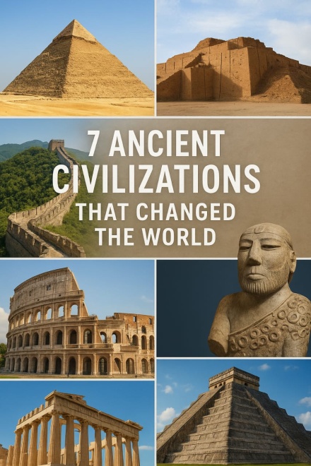 Collage of 7 ancient civilizations that changed the world