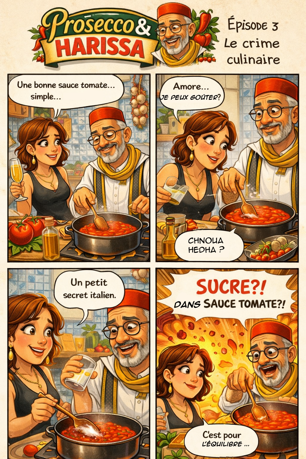 choc culinaire chez Kasbah de Ridha, quand l'italie met du sucre dans la sauce tomate !