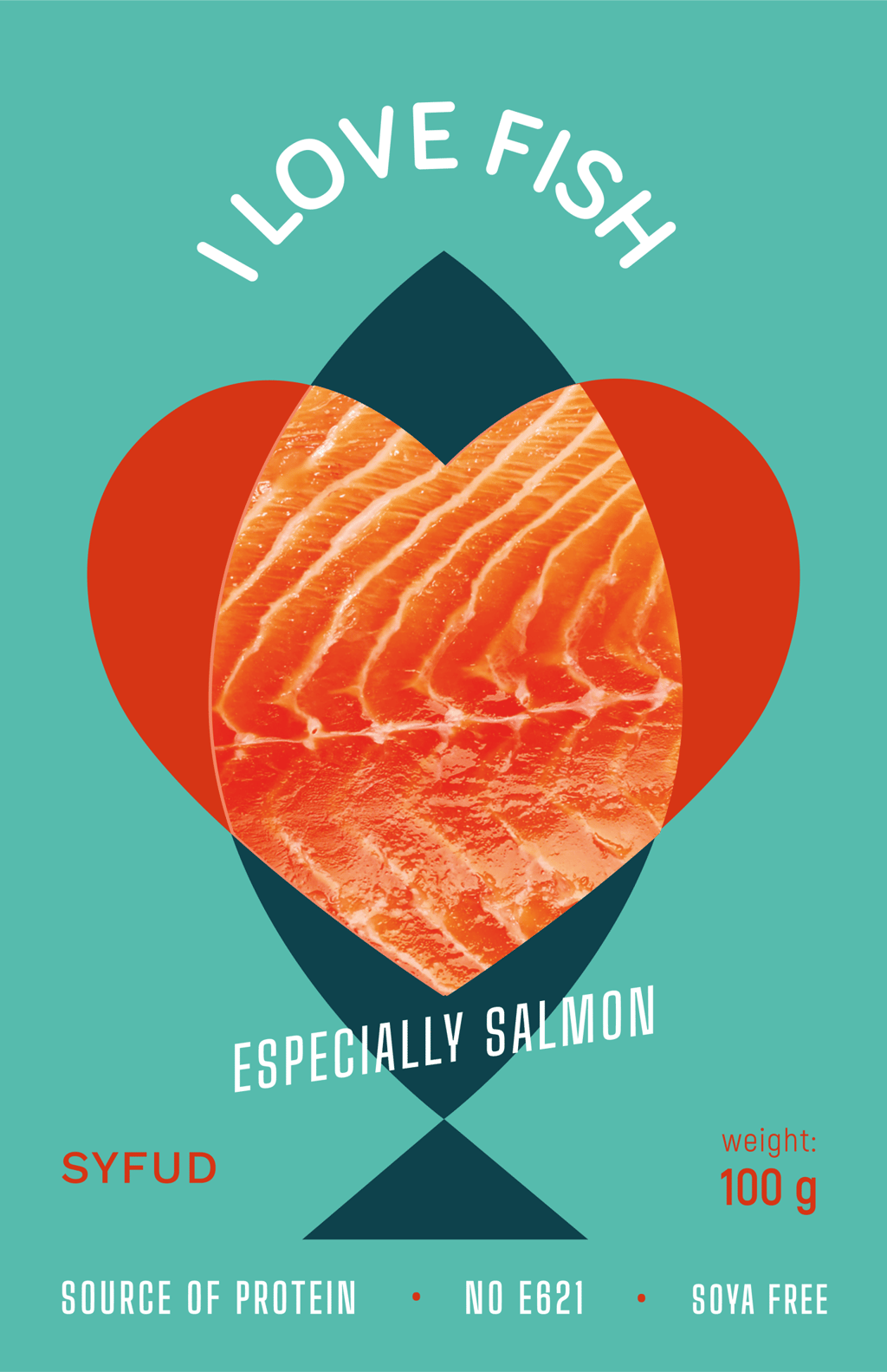 Salmon packaging design, teal  color