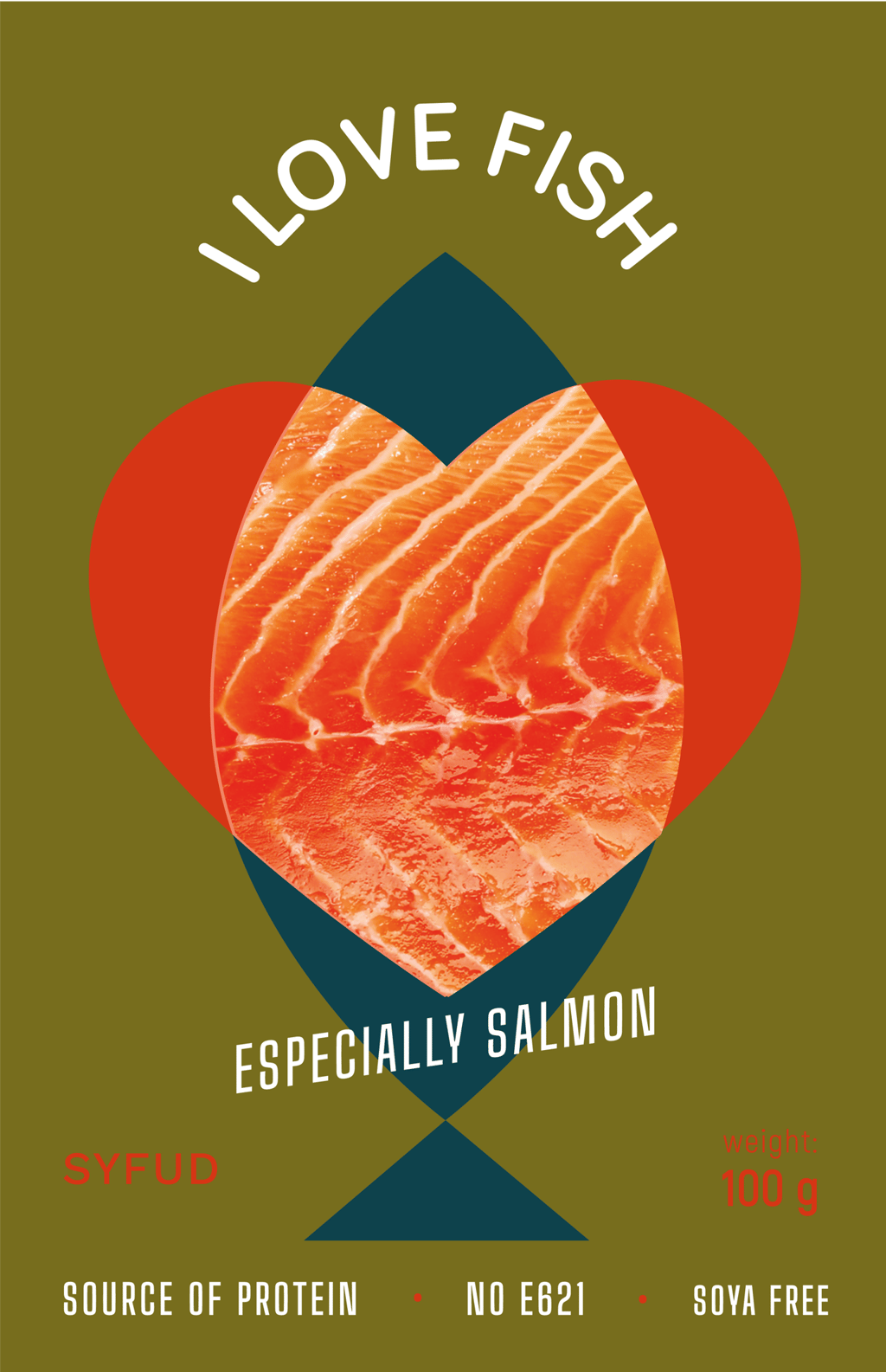 Salmon packaging design, khaki color