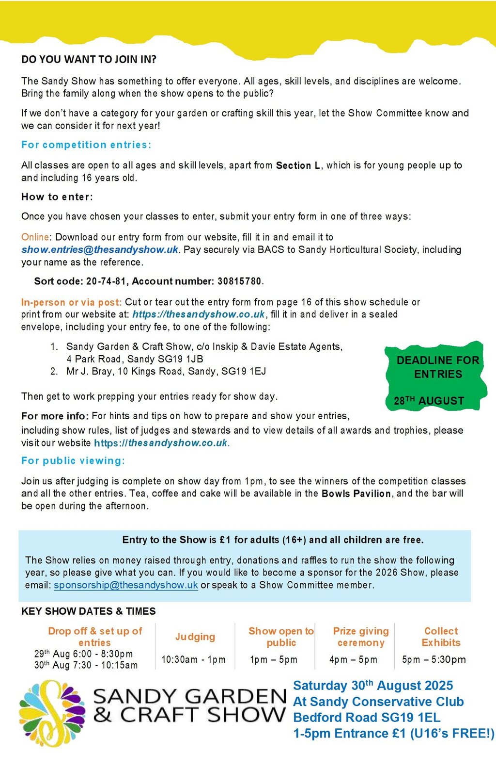 Sandy Garden and Craft Show 2025 how to join in - details