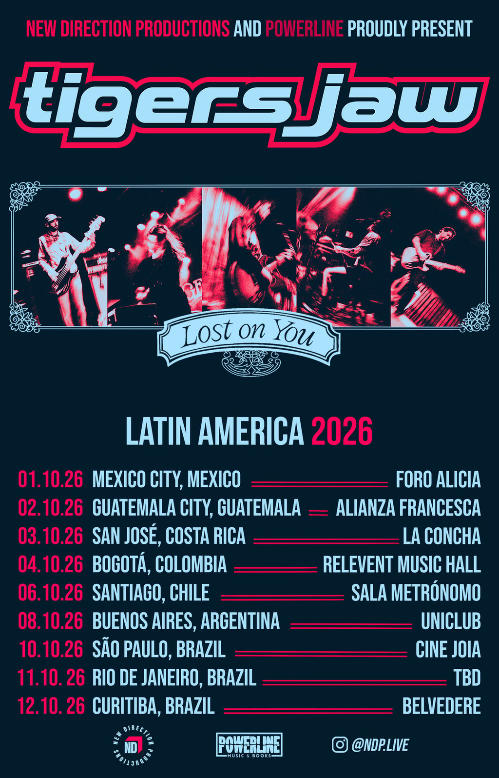 Cartaz promocional da turnê na América Latina da banda ícone do emo, Tigers Jaw