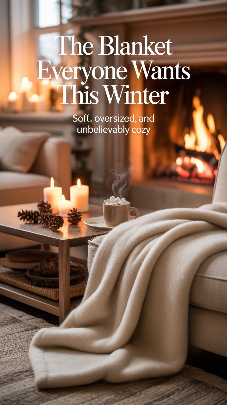 a blanket blanket on a couch with candles and candles