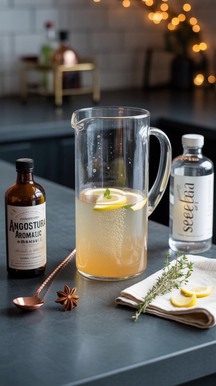 a pitcher of lemonade with a lemonade and rosemary