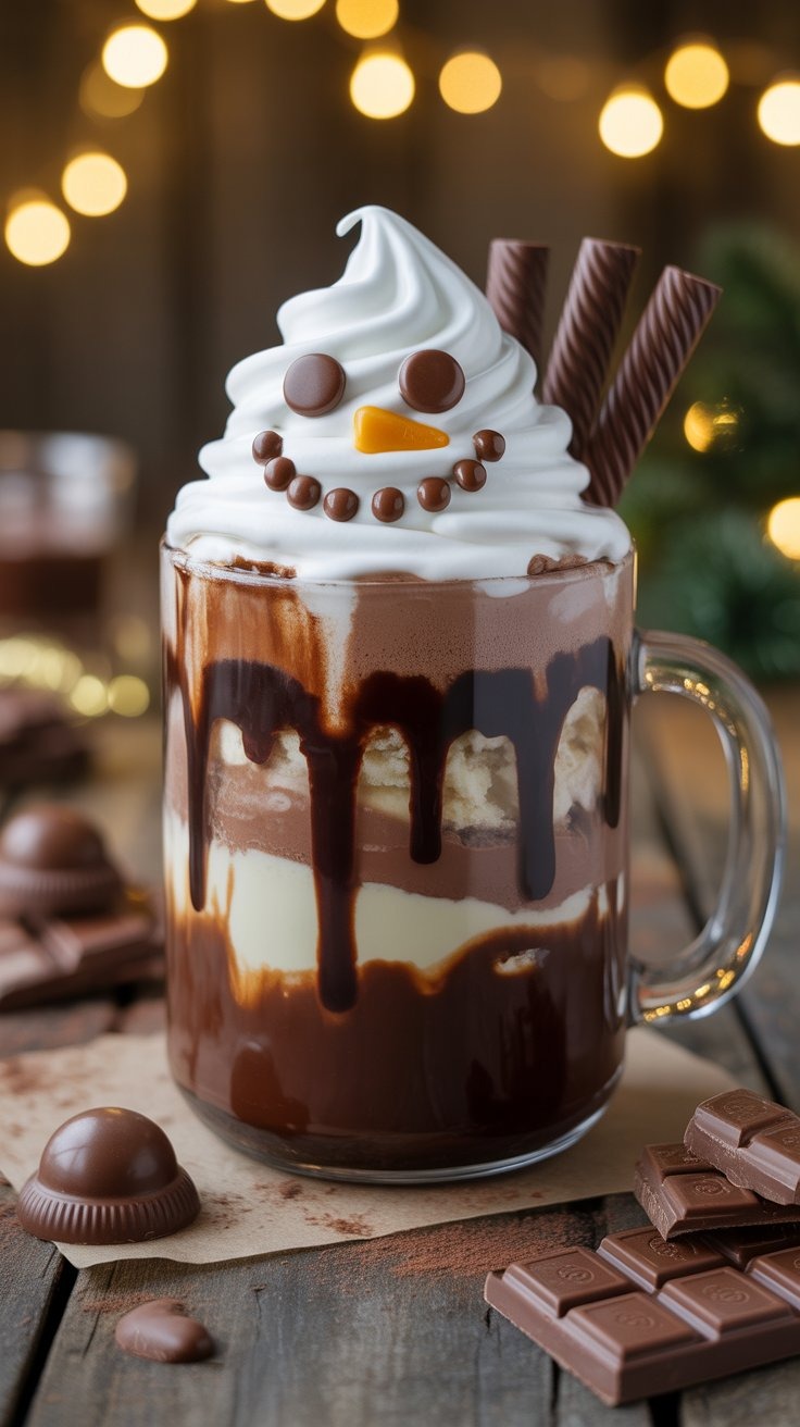 a chocolate milkshake with whipped cream and chocolate chips