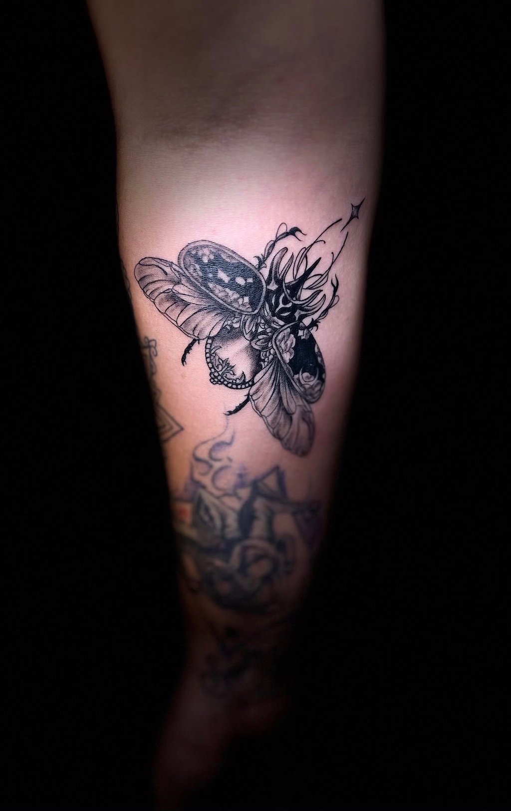 Blackwork ornamental tattoo on forearm — Hurghada Tattoo Studio