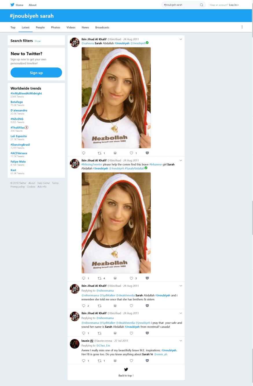 Hezbollah sarah abdallah @sahouraxo on @twitter as @jnoubiyeh