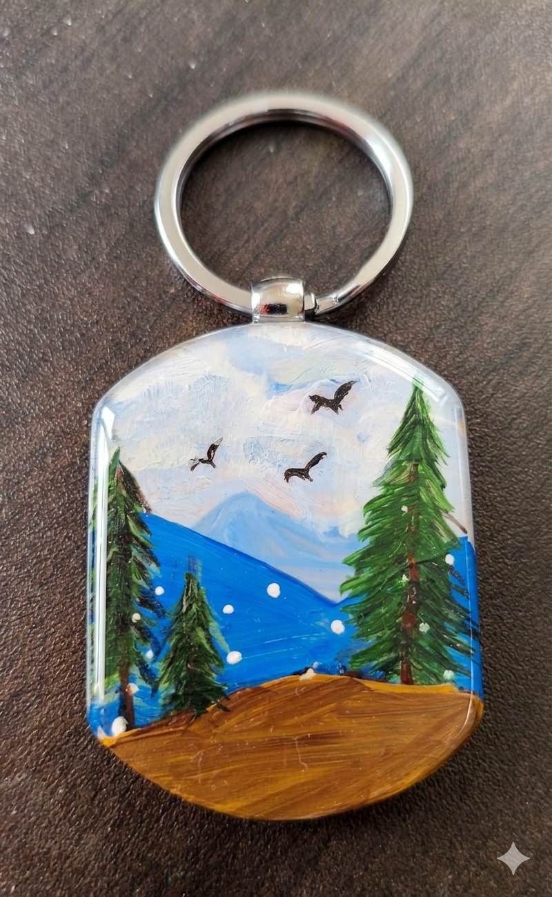 Carry the timeless majesty of the high mountains wherever you go with this original, hand-painted wo