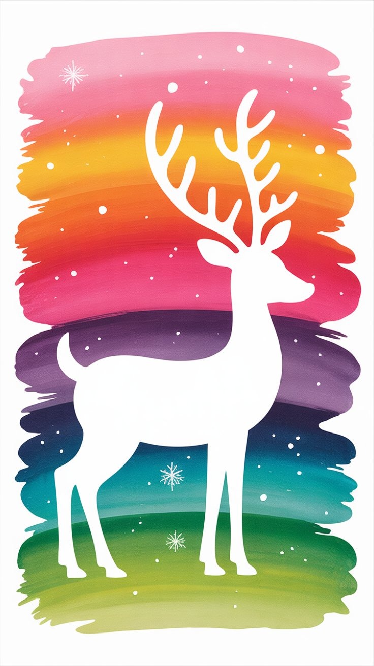 a white deer with a rainbow colored background