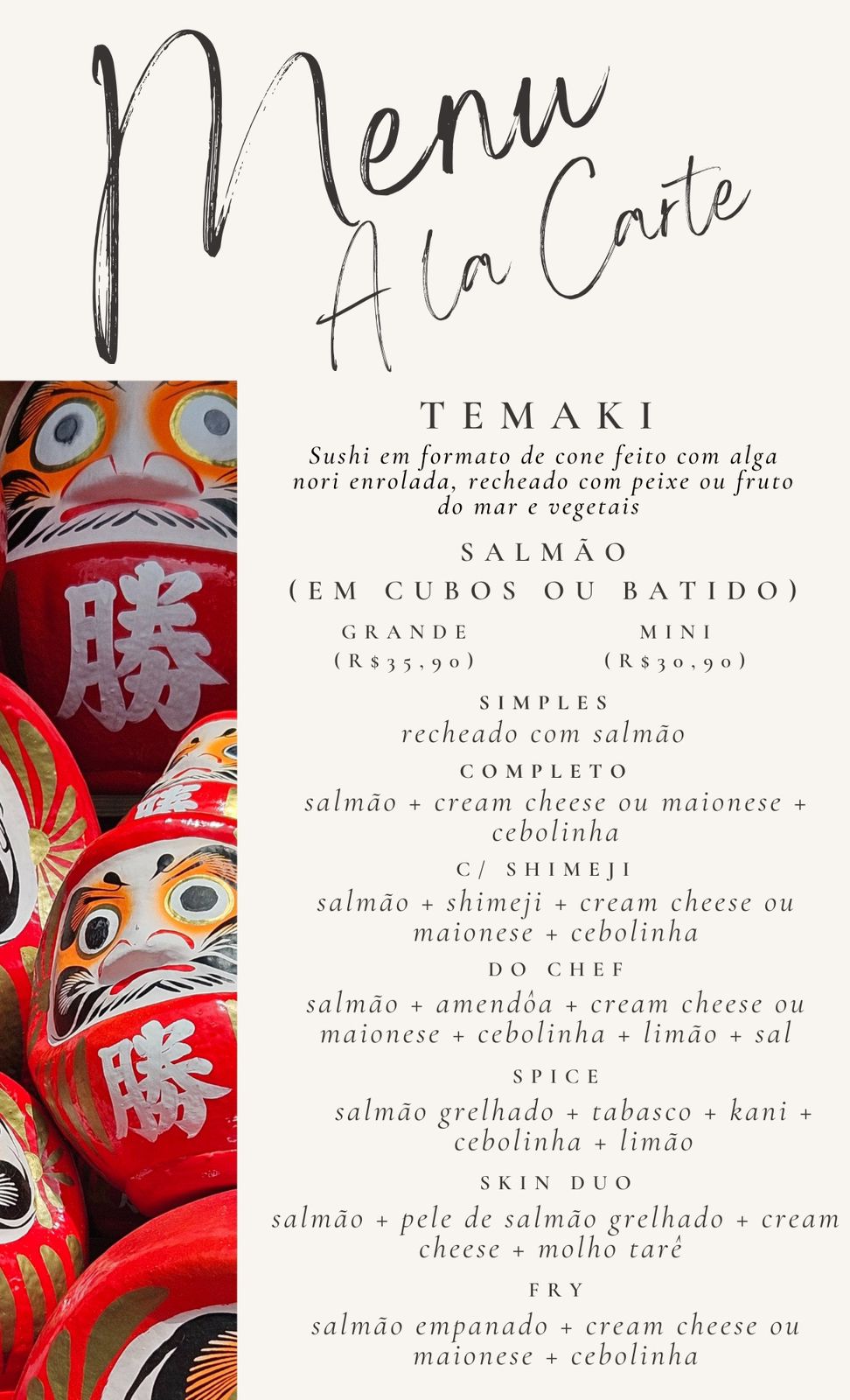 Cardápio Daruma Temaki e Rolls