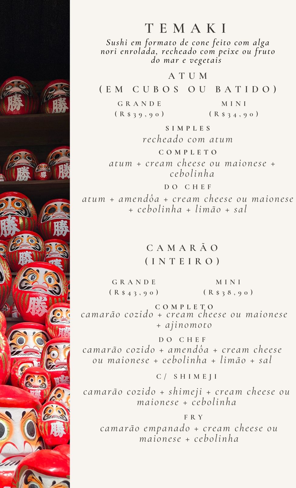 Cardápio Daruma Temaki e Rolls