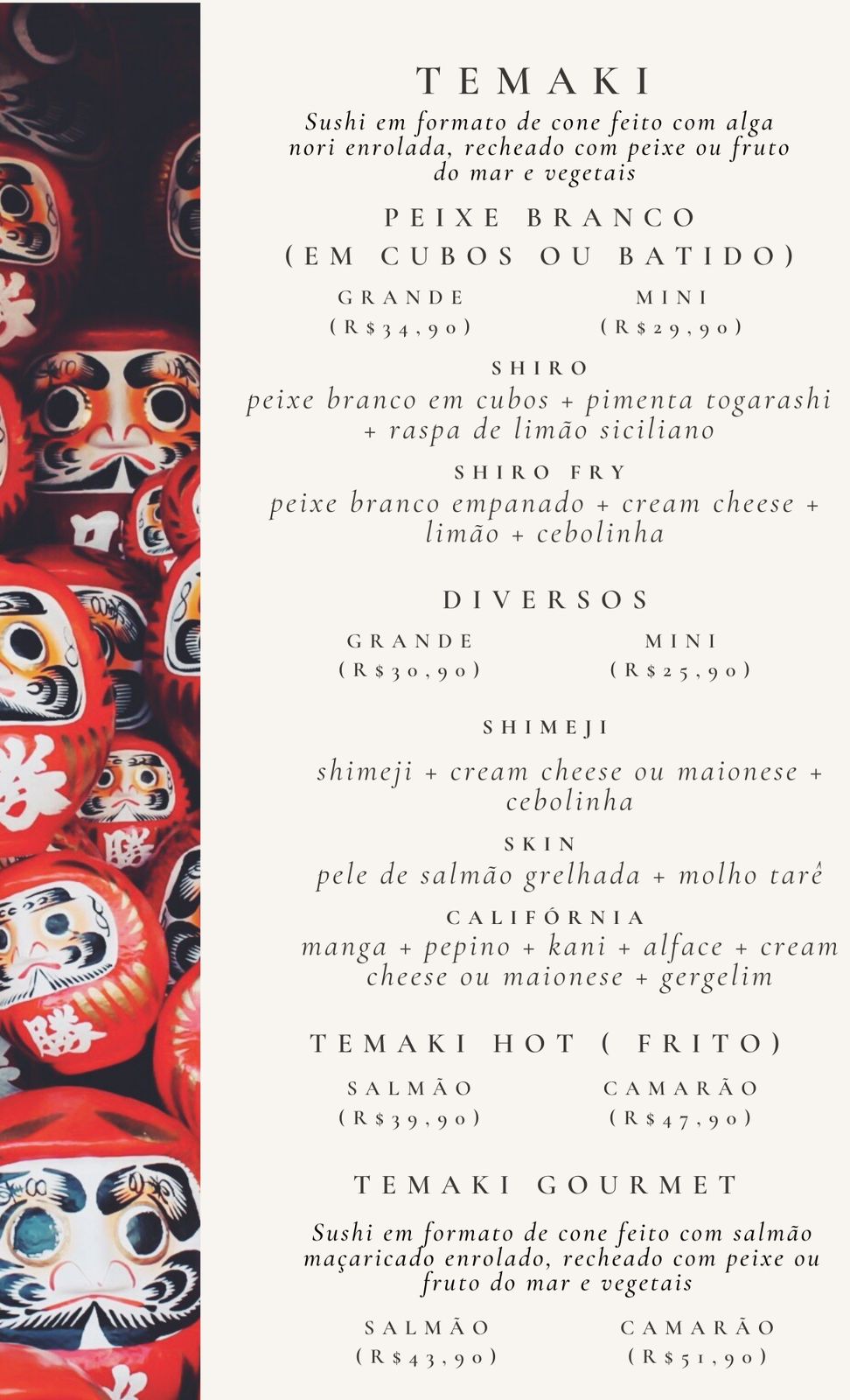 Cardápio Daruma Temaki e Rolls