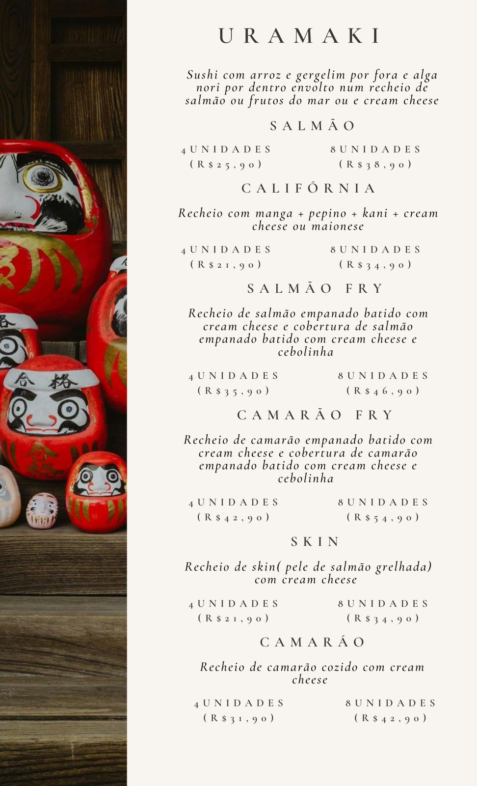 Cardápio Daruma Temaki e Rolls