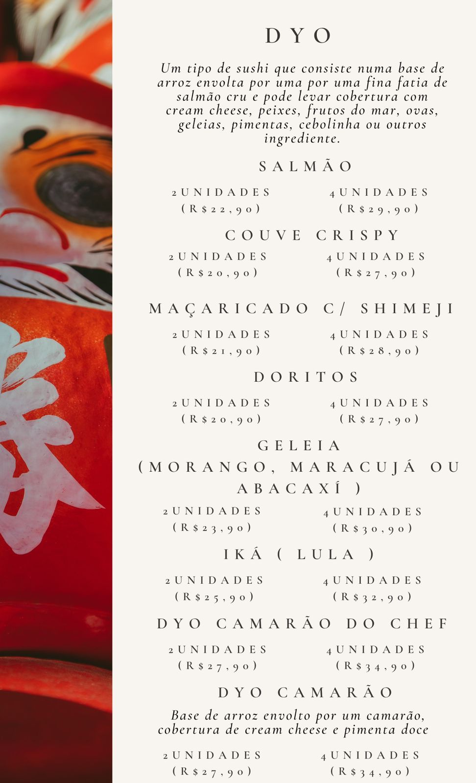 Cardápio Daruma Temaki e Rolls