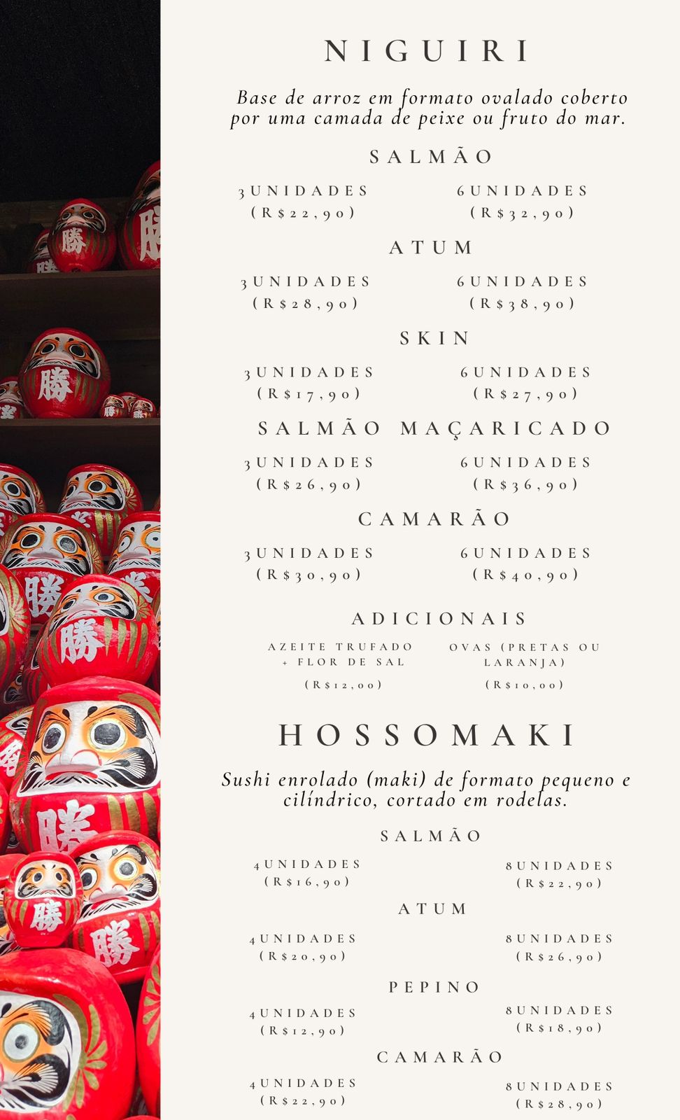 Cardápio Daruma Temaki e Rolls