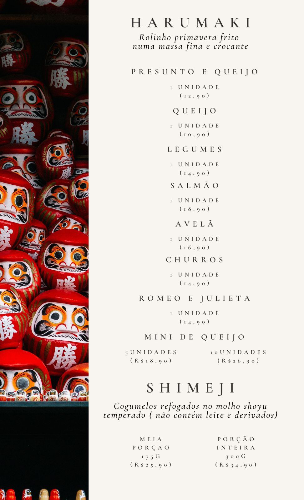 Cardápio Daruma Temaki e Rolls