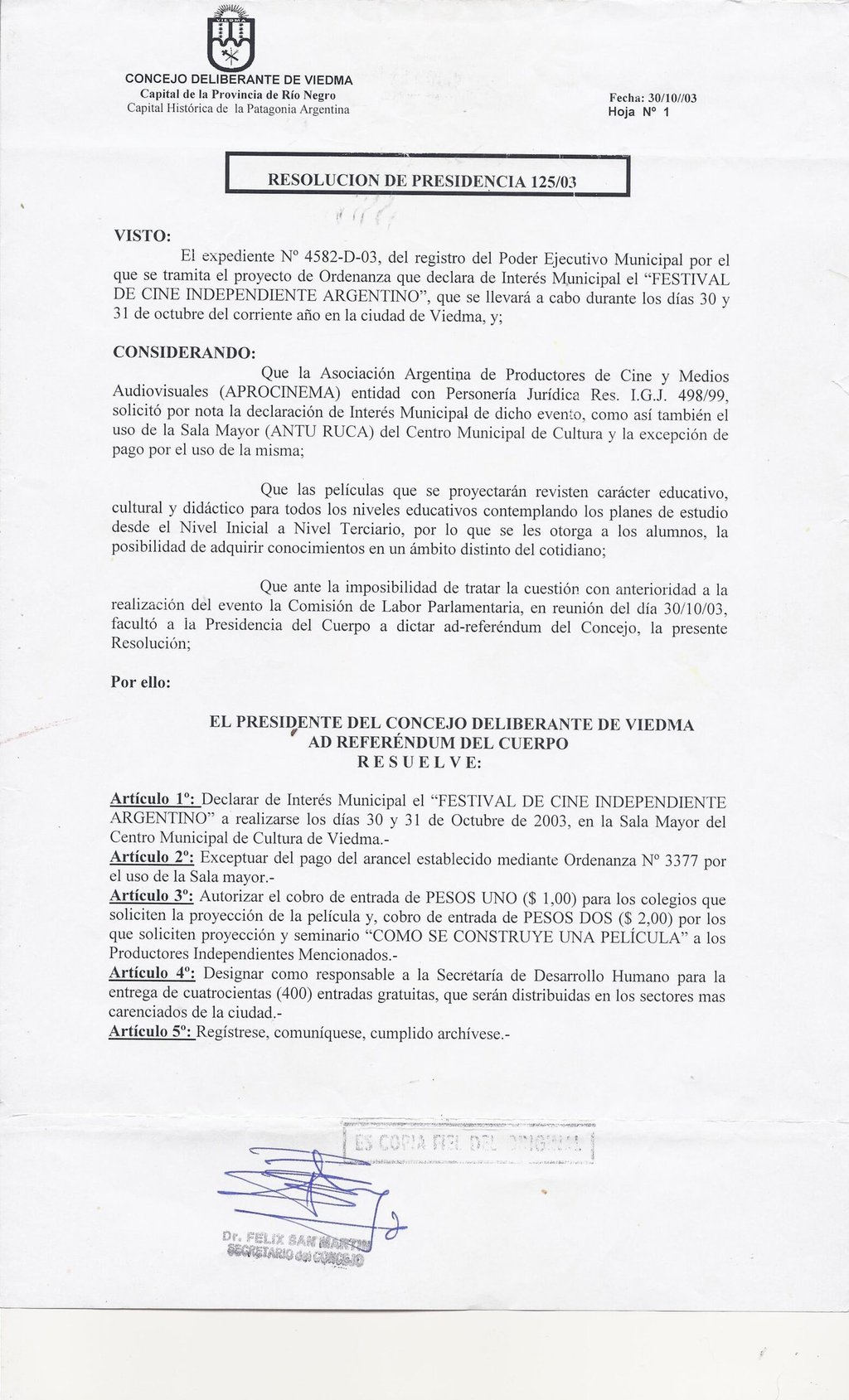 Interes Municipal de la Ciudad de Viedma - Rio Negro