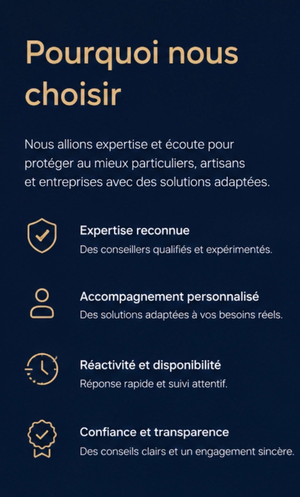 French business service list showing expertise, personalized support, responsiveness, and trust.