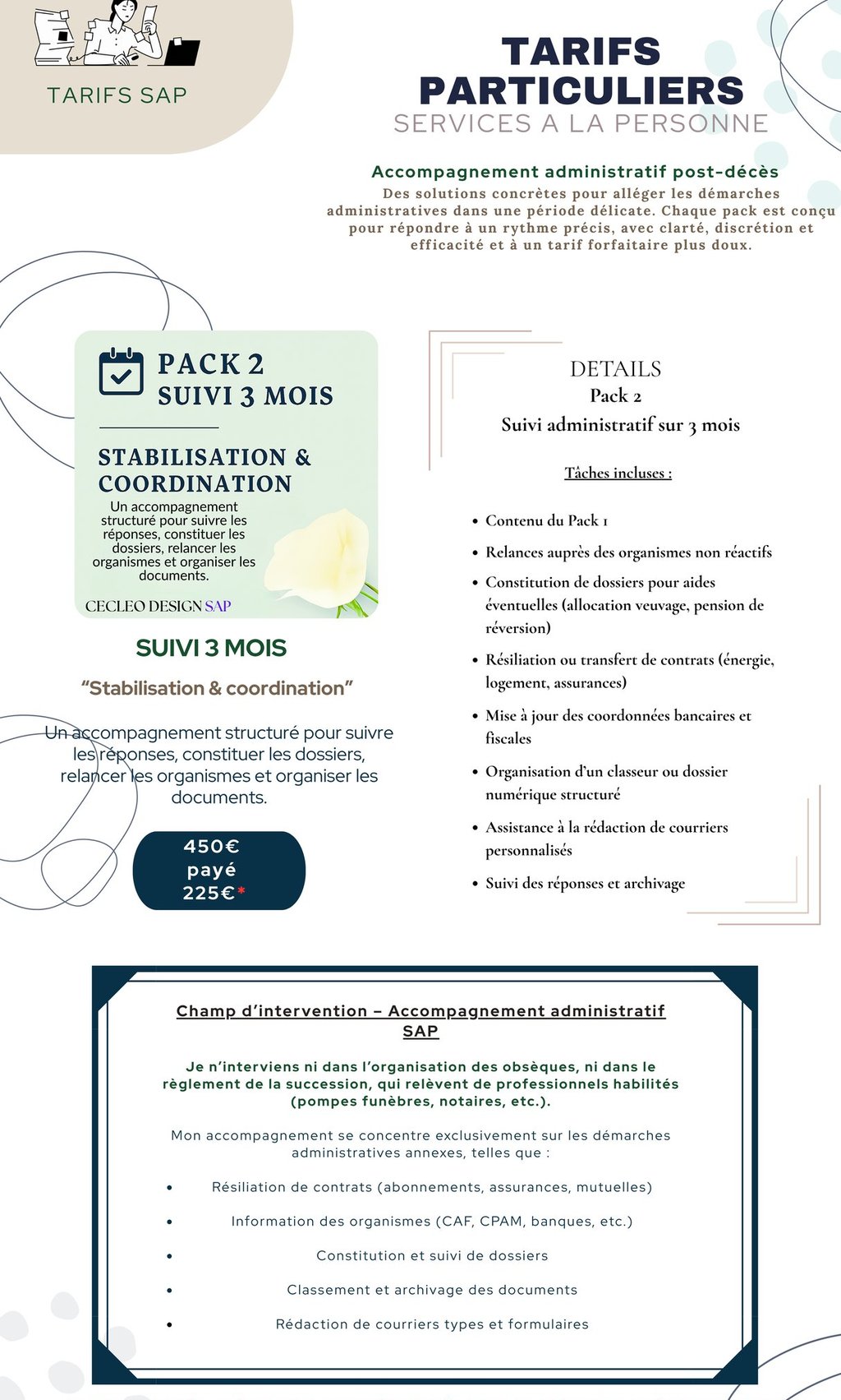 tarifs particulier pack / forfait 2 stabilisation - deces - premiers gestes administratifs