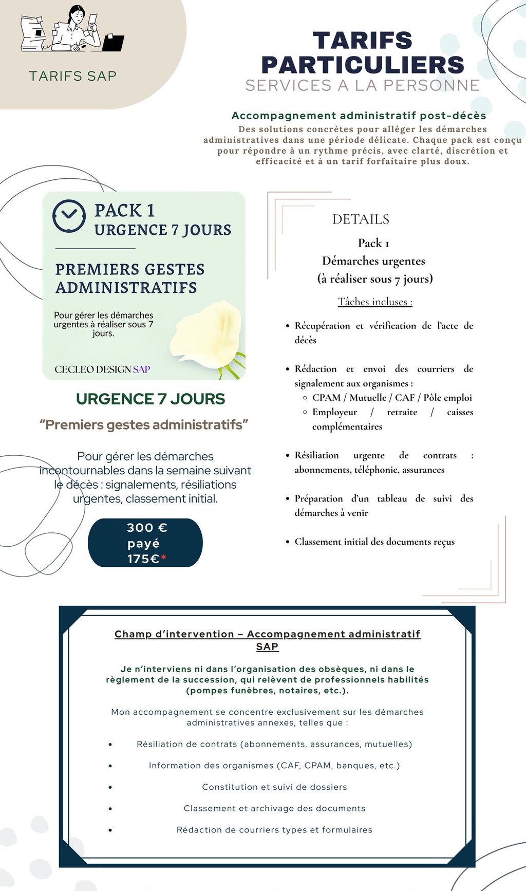 tarifs particulier pack / forfait 1  urgence deces - premiers gestes administratifs