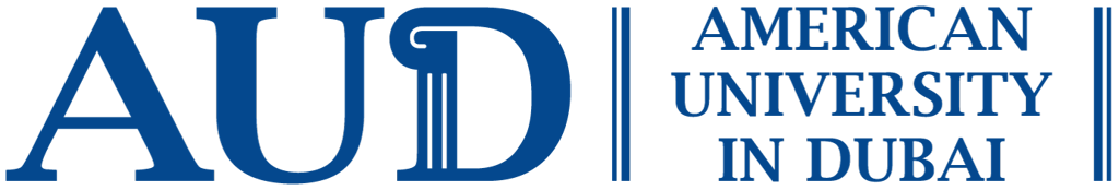 American University in Dubai (AUD) logo in blue font on green background, symbolizing theinstitution