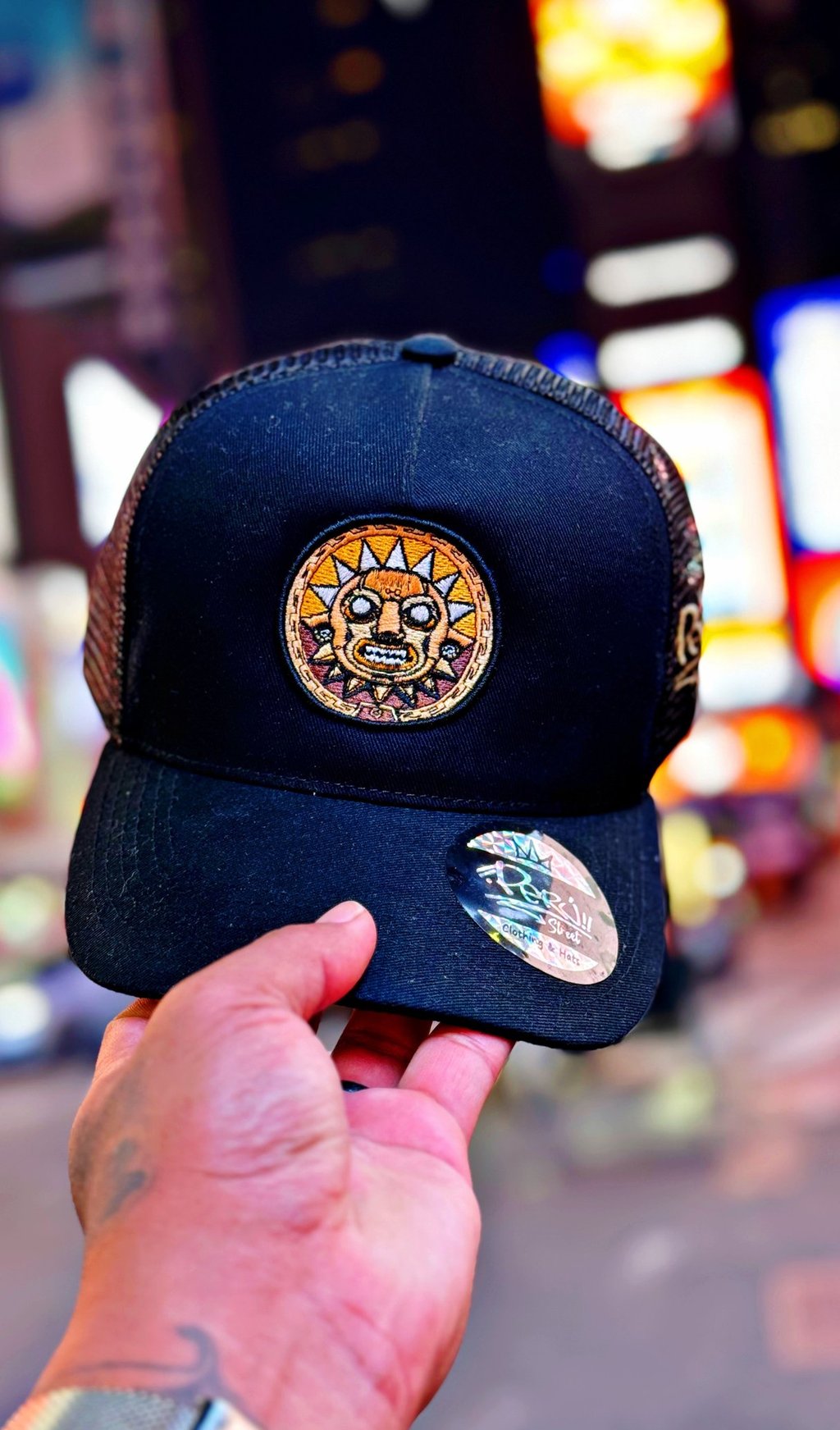 Inti trucker hat at Time Square NYC