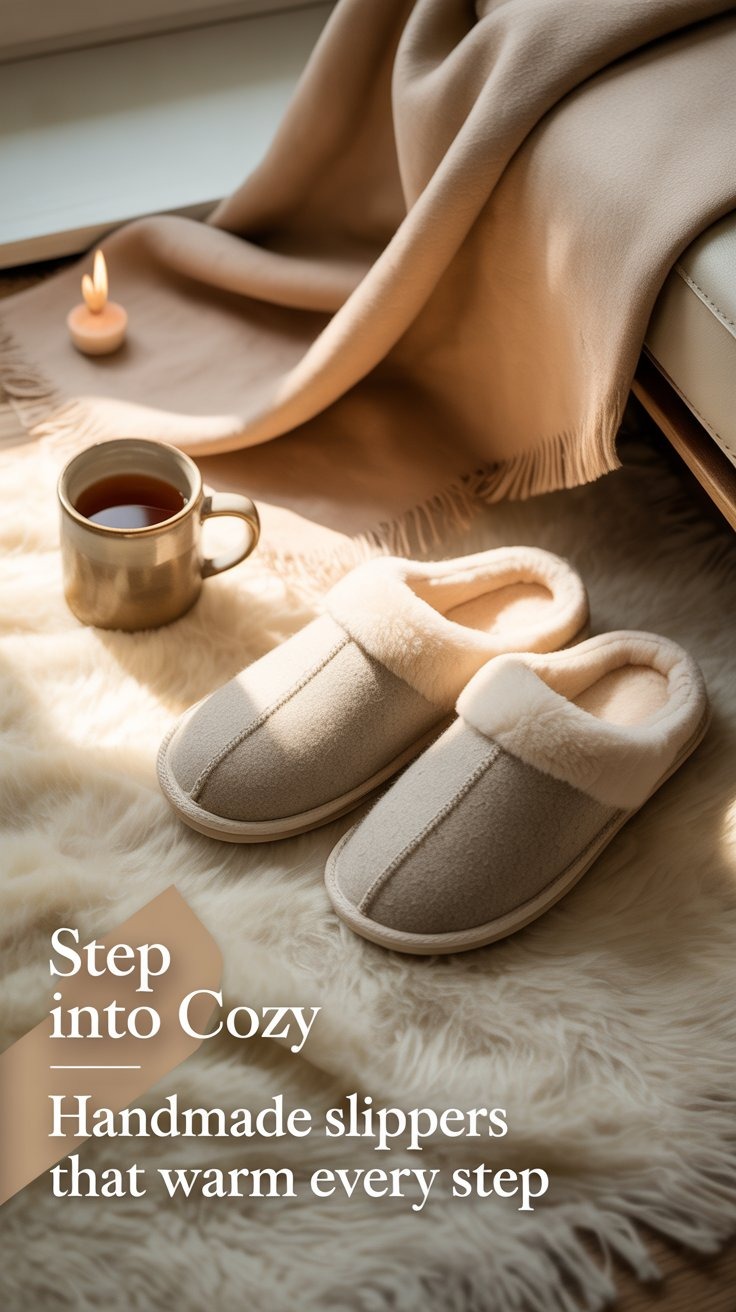 a pair of slippers with a cup of coffee and a mug of coffee