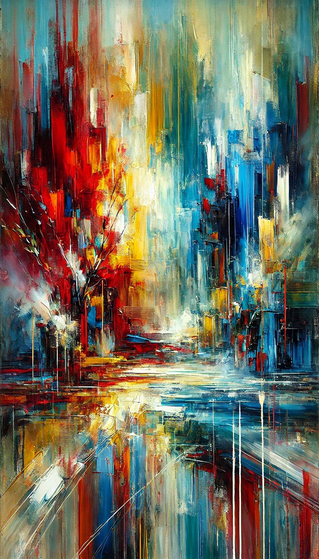 Obra de arte de uma pintura com pinceladas vibrantes e cores intensas, representando a terceira arte