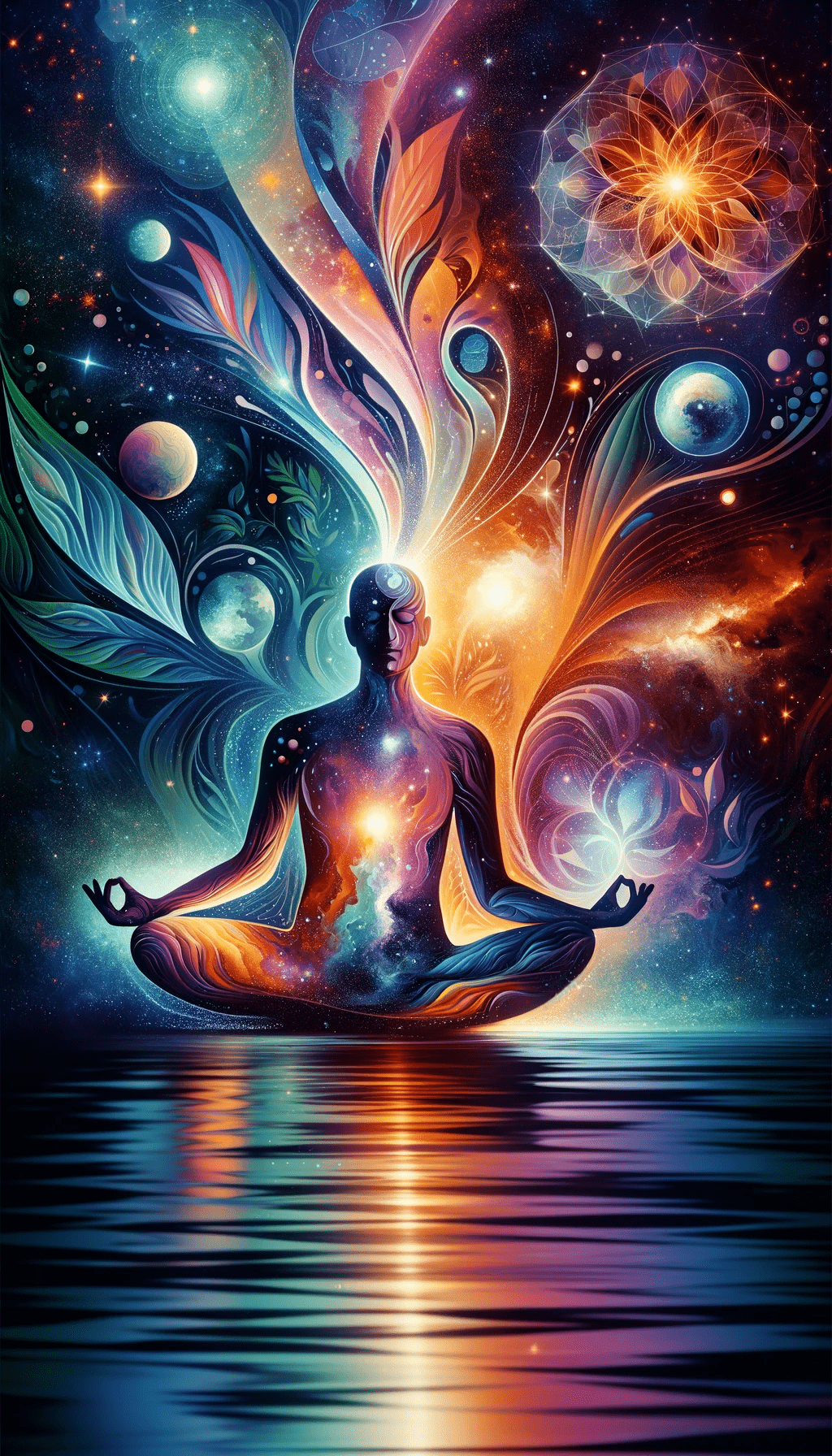a man sitting in a lotus position in the middle of a body of water