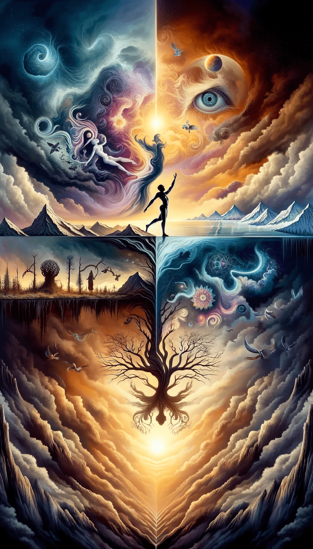 a man standing on a tree with a tree in the background