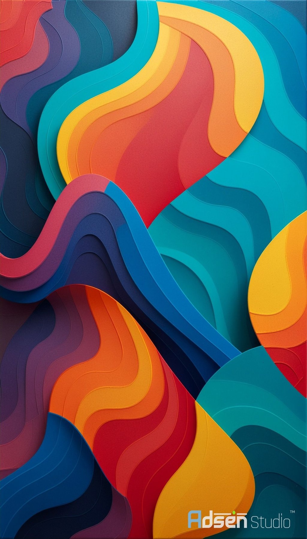 AI-assisted abstract artwork featuring vertical, flowing, 3D layered waves.
