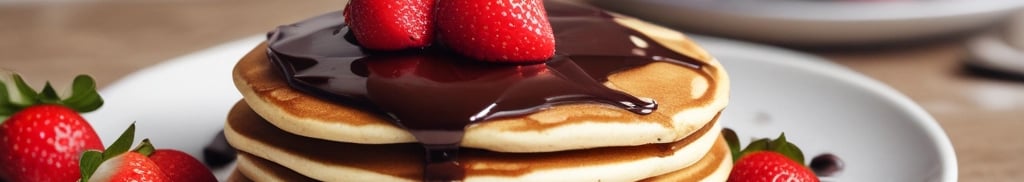 panquecas com cobertura de chocolate e morangos